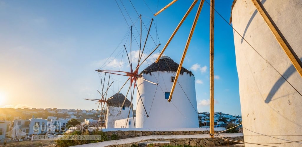 Famous Mykonos Chora town windmills