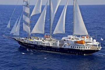 Motorsailer Yacht Running on Waves