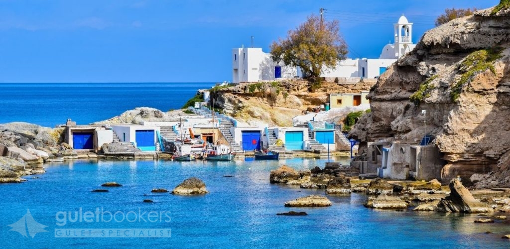 The fishing villages of Klima and Firopotamos showcase a unique architectural style where colorful boat garages (syrmata) open directly onto the sea.